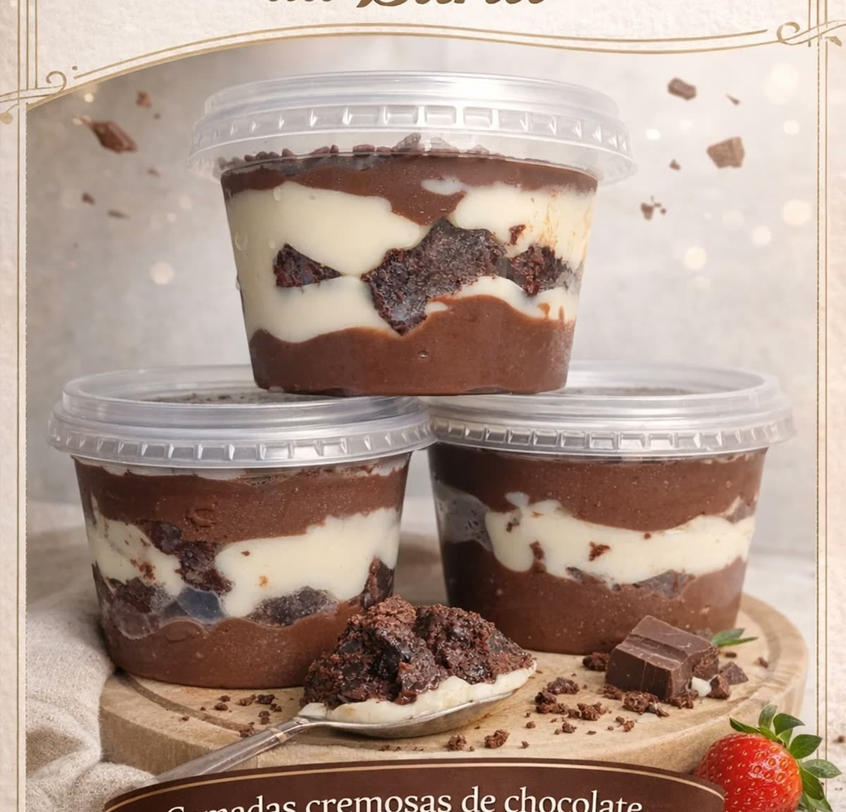 Copos de sobremesa em camadas de chocolate